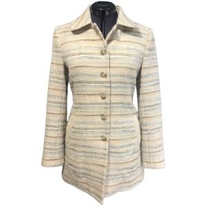 Aritzia Talula Beige Fuzzy Popcorn Knit Wool Jacket Pea Coat XS Retro Fall 0 2